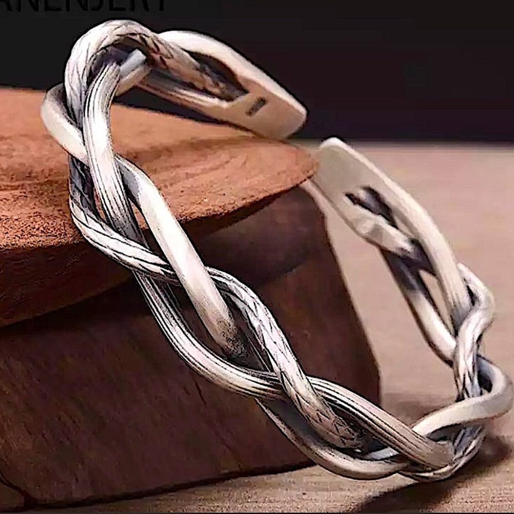 Braided Sterling Silver Bangle Cuff Bracelet